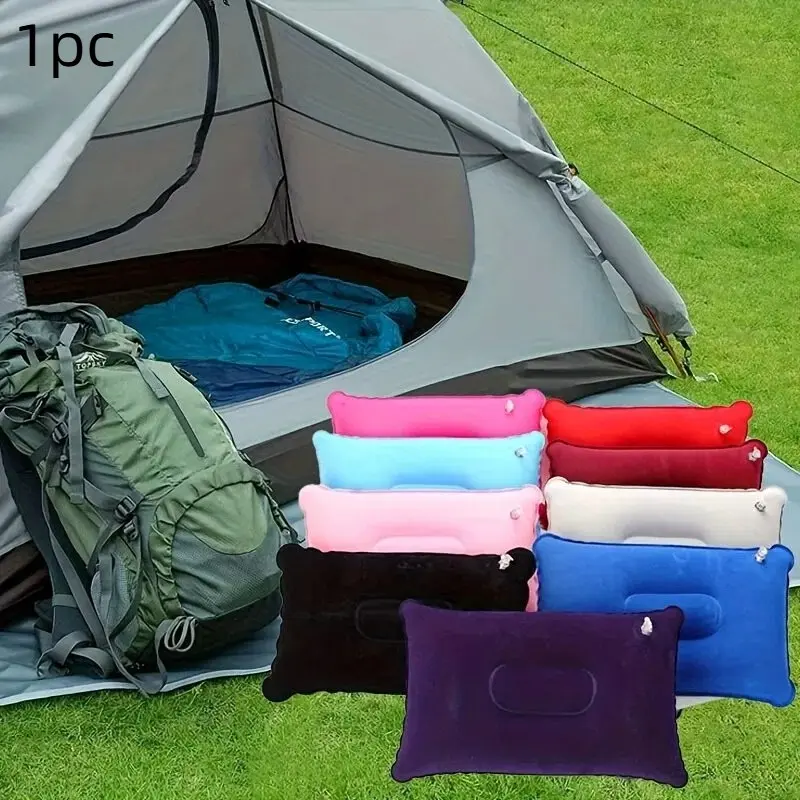 Foldable Portable Inflatable Travel Pillow with Cushion, Travel Neck Cushion, Ergonomic Design, Lightweight Durable, Easy Inflate, Ideal for Office, Camping, Hiking, Sleeping