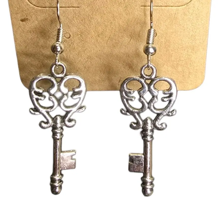 Silver Key Hook Earrings