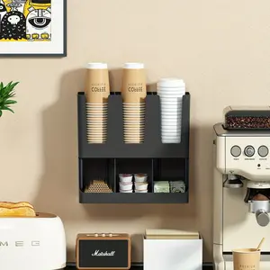 Multi Use 6 Slot Paper Cup Organizer Rack, Cup Holder and Paper Cup Dispenser Combo, Compact Design, Countertop Cup Storage Box for Coffee Cups, Drink Cups, Ideal for Office, Kitchen, Front Desk and Home Organization