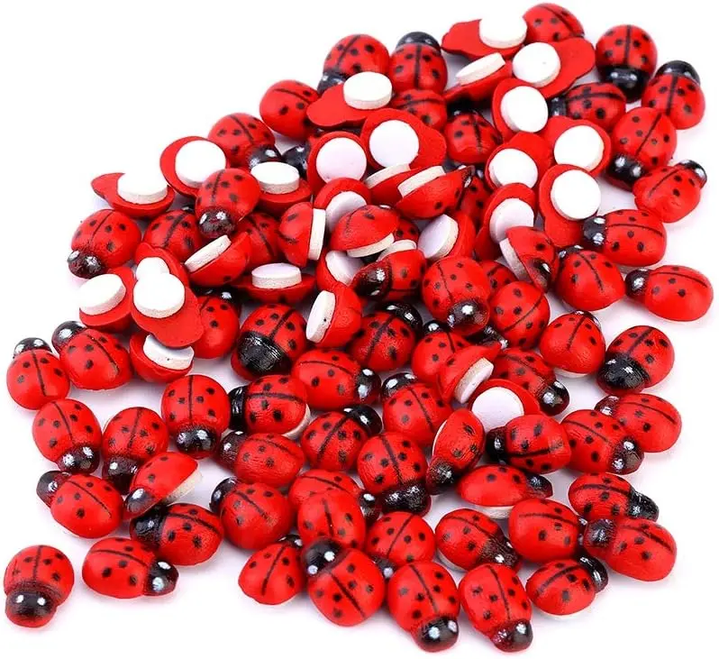Mini Wooden Ladybug Stickers Self Adhesive For Garden Decor