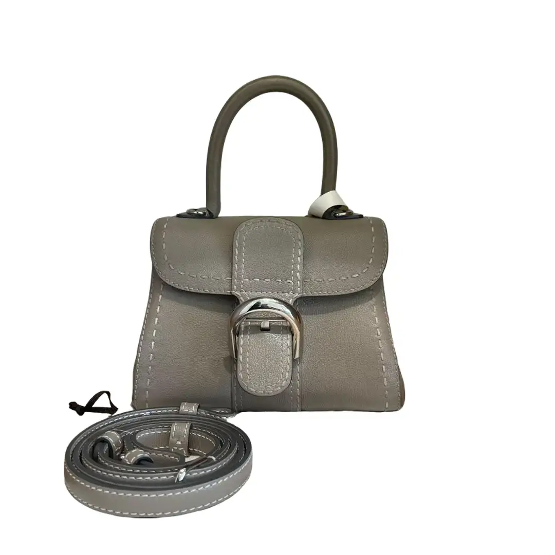 Pre-owned delvaux JM2Y99050185 Brillant Mini Handbag Elephant Grey Taurillon Leather with Mirror
