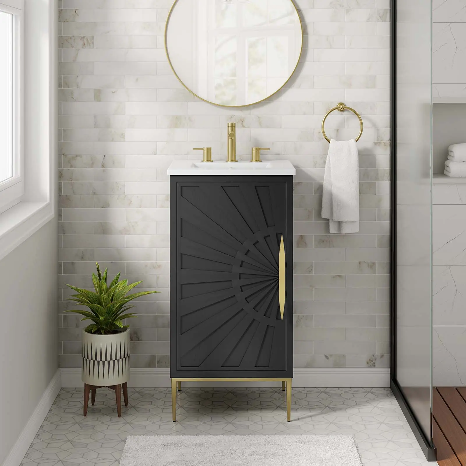 Modway Awaken 18" Modern Bathroom Vanity Set - White and Black, Wood Construction, Radial Design, Countertop Included, Non-Slip Footpads (Home Improvement Bathroom Fixture)