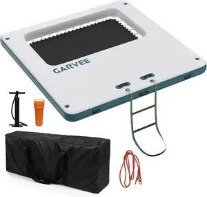 10x10FT Inflatable Floating Dock,Square Floating Platform with Mesh Swim Area,Non-Slip EVA Platform and Rope Ladder,Inflatable Water Floating Island Raft for Pool,Lake,Ocean