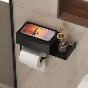 Self-Adhesive Wall-Mounted Toilet Paper Holder with Shelf, Easy Installation No Drilling, Practical Bathroom Storage Organizer