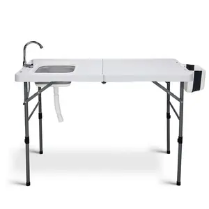 50" HDPE Plastic Folding Fish Cleaning Table with Built-In Foldable Sink, Foldable Legs, Large Top & Portable Setup, Outdoor Fillet Station for Camping