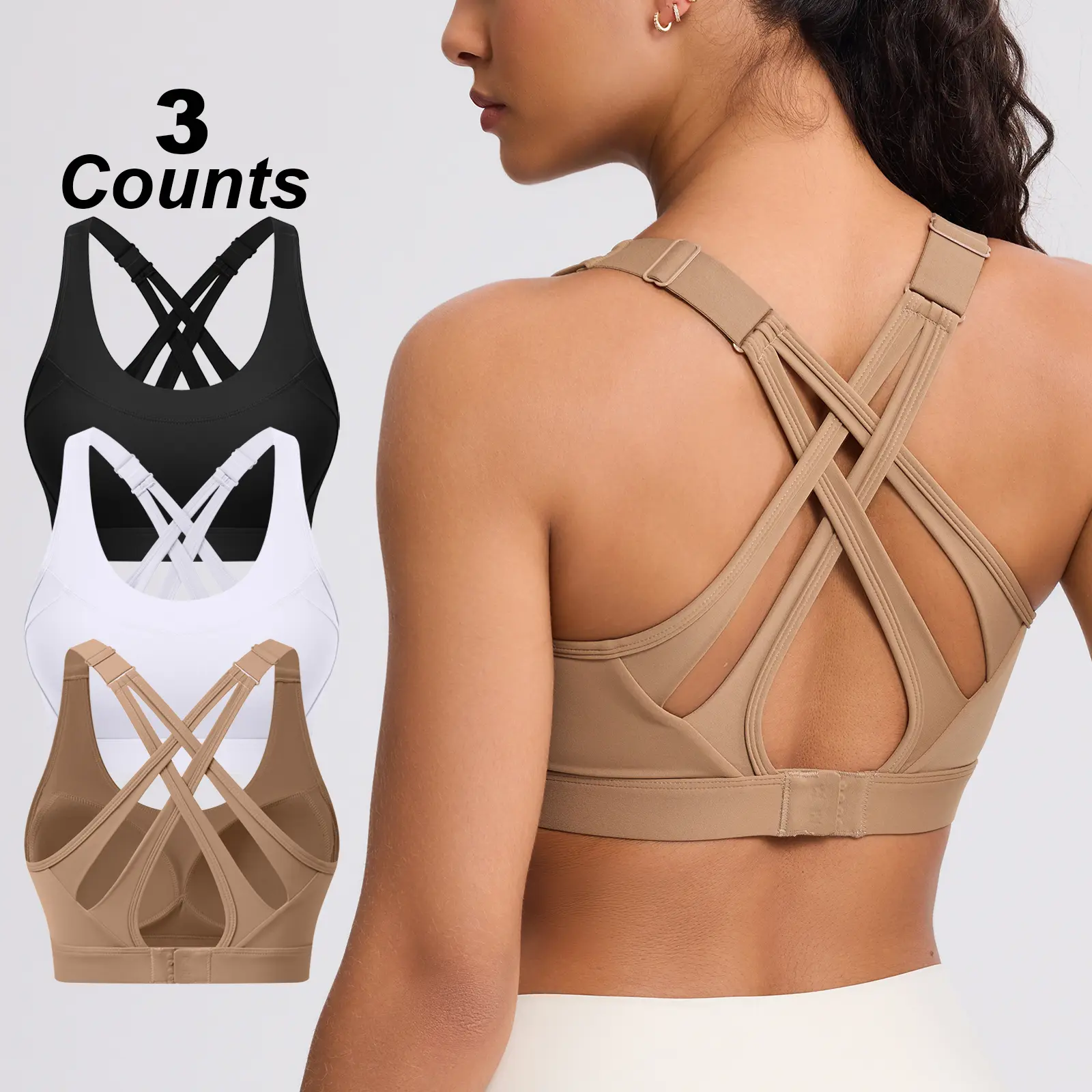 Women's Sports Bra with Sewn in Pads  – Adjustable Hook-eye Closure Criss-Cross Back, Adjustable Straps Workout  Running Yoga Molded Cups Bras Supportive Gym Bra,back to school,back to school haul