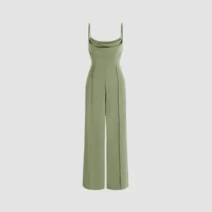 Cider [4 colors, size 0-10] Solid Cowl Neck Stitch Jumpsuit