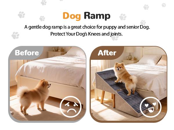 21" Tall Dog Stairs Ramp for Bed | 2-in-1 Wooden Ottoman Dog Ramp, Foldable Pet Steps for Small, Large & Senior Dogs, Helps Protect Joints & Prevent Injury, Stable Solid Wood Feet