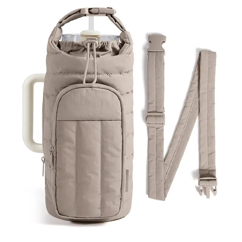 Women's Nylon & PU Leather Crossbody Tumbler Bag - Scratchproof, Multi-Compartment Insulated Drink Carrier in Cupholder, Metal Adjustable Strap, High-Capacity Portable Outdoor Sports Thermos Cover