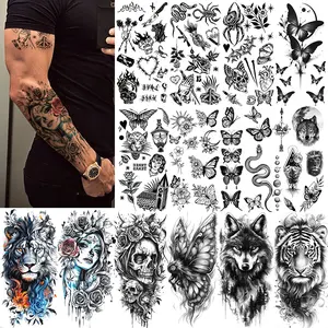 14 Sheets Rose Butterfly Temporary Tattoos For Women Men Arm  Shoulder Legs,Animal Tattoo Sticker, Fake Long Lasting Tattoo Colorful Floral Butterfly Snake Lion Wolf Tiger