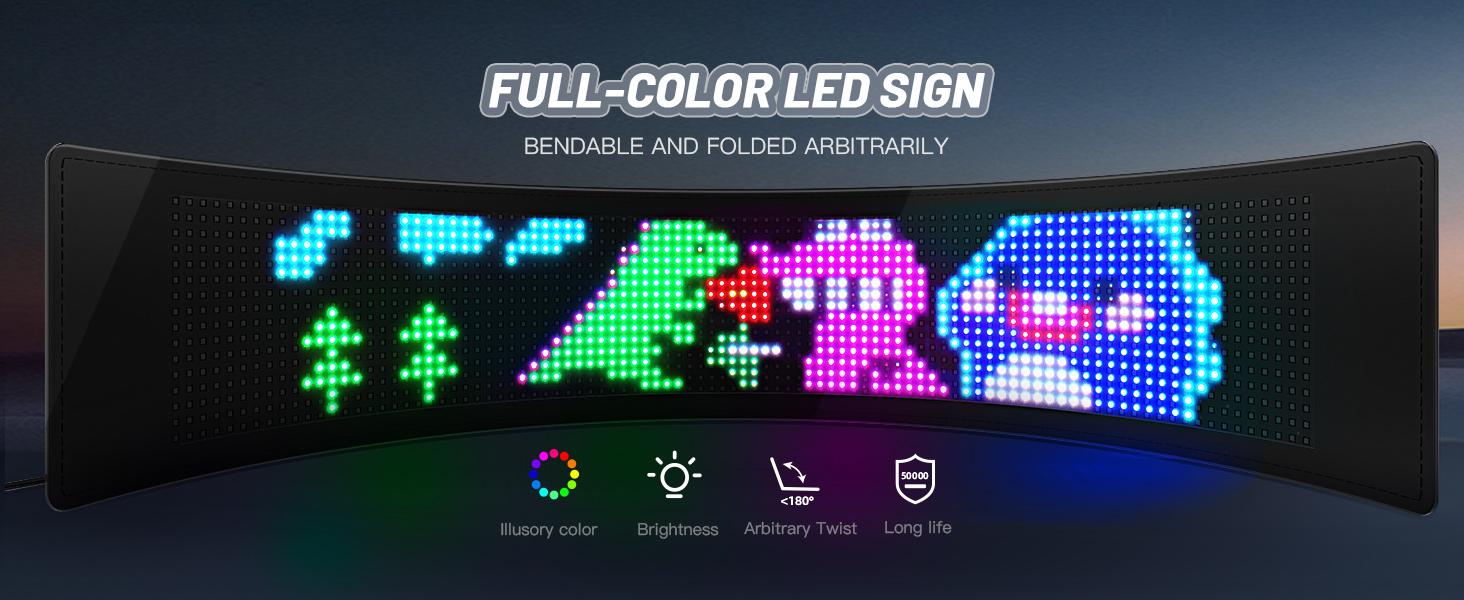 Programmable LED Car Sign, Flexible RGB Matrix Panel with Bluetooth App & Remote, Scrolling Custom Text Animations for Car Window, Store, Bar, Party
