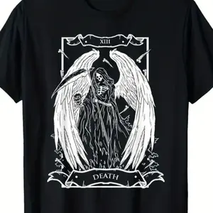 Halloween Death Tarot Cards Angel Skull Personalized Print Men's and Women's Four Seasons Wearable Cotton Round Neck T-Shirt Short Sleeves graphic design unisex cotton t-shirt casual graphic short sleeve tee