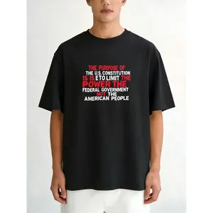 Black T Shirt With U S Constitution Quote Print For Casual Wear