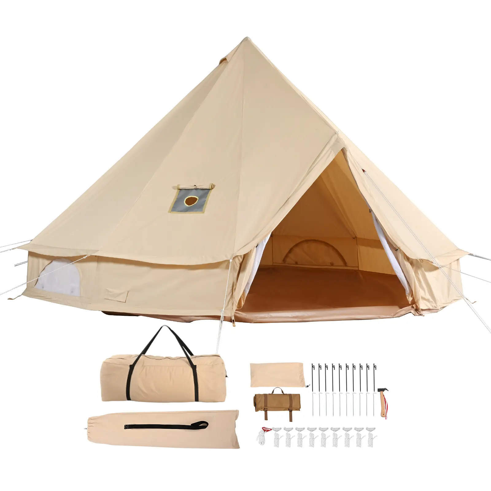 Canvas Bell Tent, 4 Seasons 3 m/9.8ft Yurt Tent, Canvas Tent for Camping with Stove Jack, Breathable Tent Holds up to 4 People, Family Camping Outdoor Hunting Party