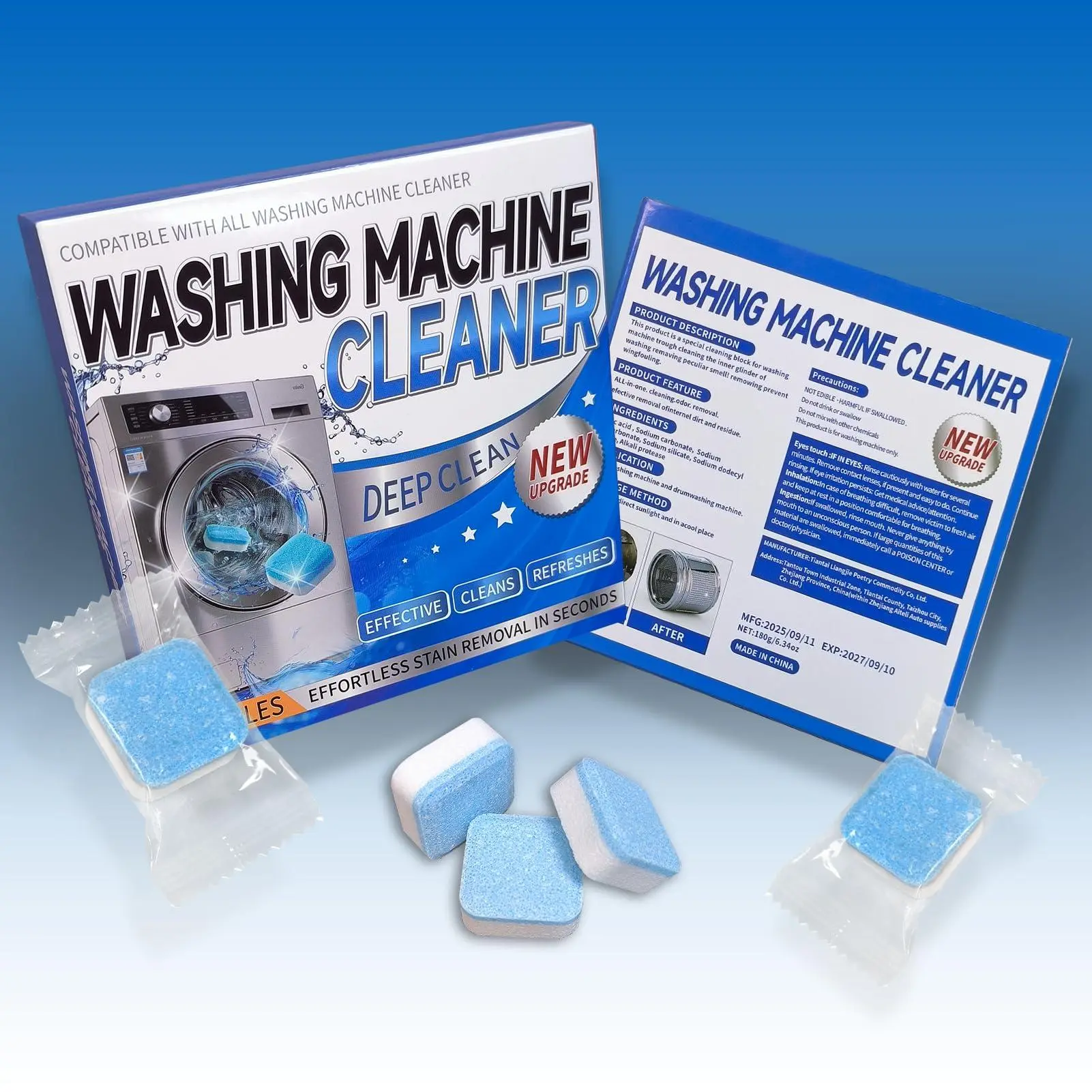 Washing Machine Cleaner Tablets–12 Packs,Deep Cleaning Tablets For HE Front Loader & Top Load Washer,Clean Inside Drum and Laundry Tub Seal-1Year Supply