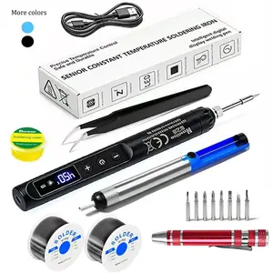 USB Portable Wireless Soldering Iron, LCD Digital Temperature Control, 800mah Battery, Includes Soldering Iron, Flux, Tweezers, Ideal for Home Electronics Repair