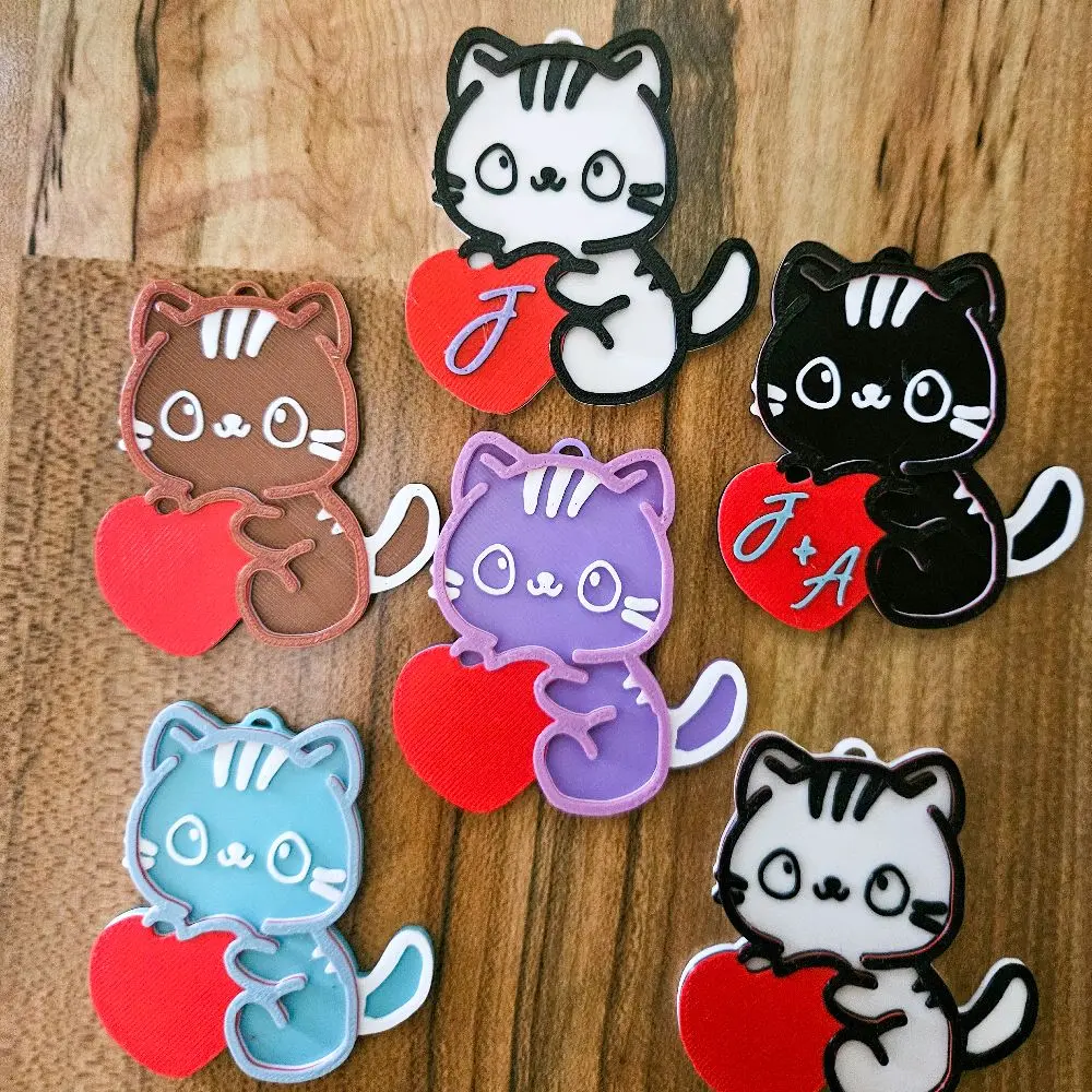Personalized Cat Heart Keychain – Custom Name Valentine’s Day Gift