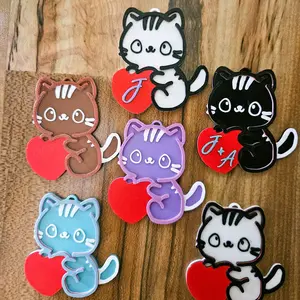 Personalized Cat Heart Keychain – Custom Name Valentine’s Day Gift