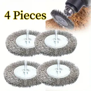 4 Pieces 3inch Heavy-Duty Wire Brush Set for Drills - 1/4" Hex Shank - Ideal for Rust Removal, Stripping & Grinding - Versatile Tool Attachment Kit - Home Improvement.