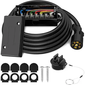 8ft 7 Way Trailer Plug Cord with 7 Gang Junction Box, 7 Pin Trailer Wiring Harness, Heavy Duty 7-Pin Trailer Cord Wire Cable with Waterproof Junction Box