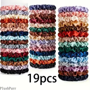 19PCS Satin Scrunchies Set, Multi-Color Silk Hair Ties, Unisex Hair Accessories for Ponytail, Messy Bun Daily Wear (Sports & Outdoor Headband Accessory) outdoorfun