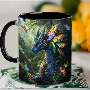 1pc Dragon Art Ceramic Coffee Mug, 11oz Porcelain Cup for Coffee, Tea, Milk, Water, Beer - Ideal for New Year, Christmas, Easter, Valentine'S Day, Birthday, Office Gifts