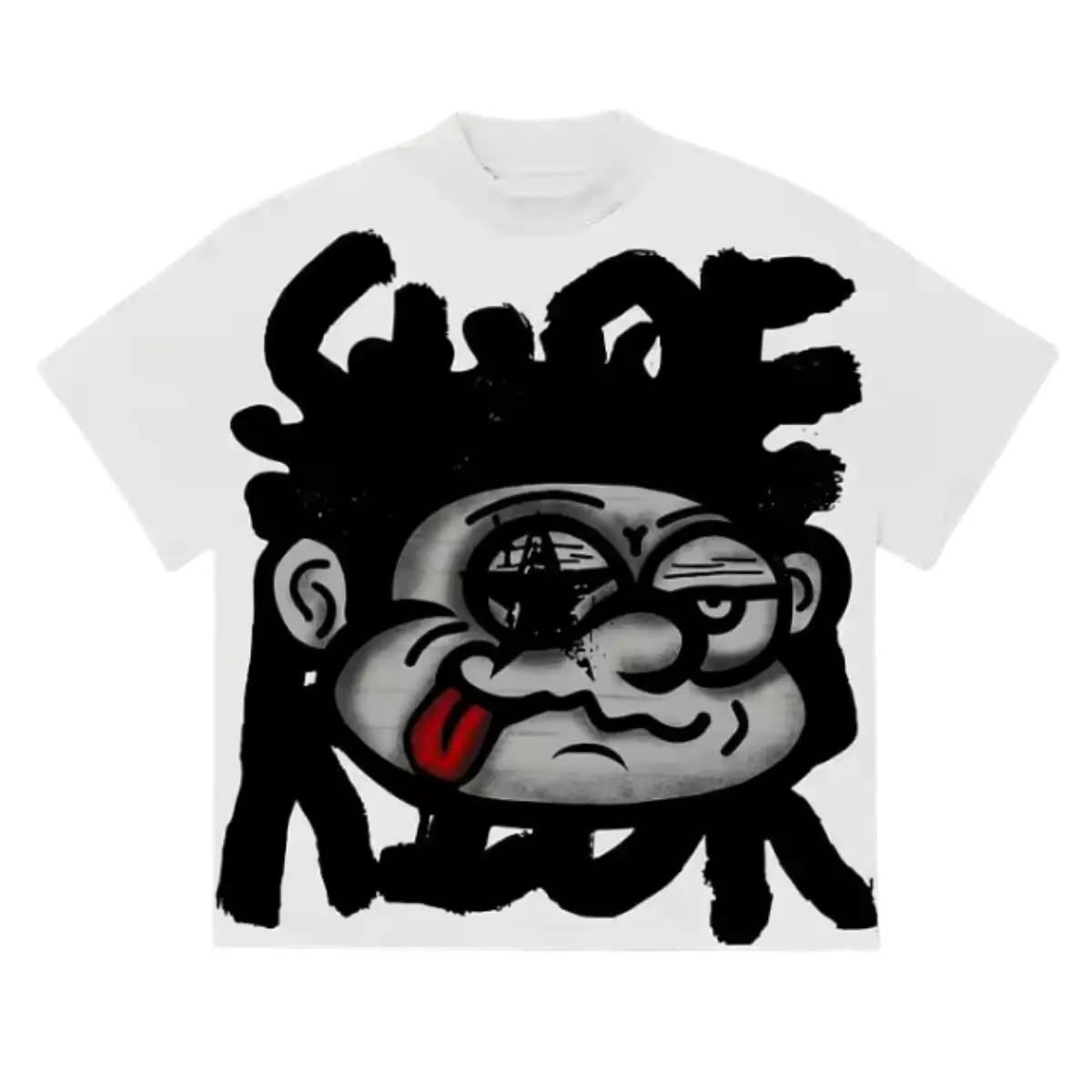 American Retro Big Face Pattern Cotton T-shirt Casual T-shirt Printed Men and Women Y2K Oversized T-shirt Street Wear Menswear Top Streetwear Crewneck Tshirt Breathable Hoodie Sweat