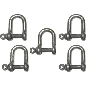 US Stainless 5 Pack Stainless Steel 316 Forged D Shackle 3/16" (5mm) Marine Grade Dee
