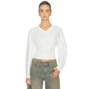 EB Denim Acacia V Neck Long Sleeve Top in White