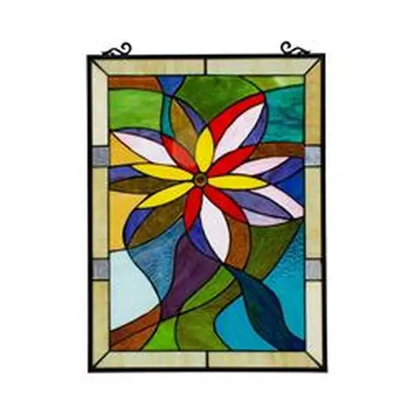 Chloe Lighting CH8P003YF24-VRT 23 in. Terra Tiffany-Style Geometric Stained Glass Window Panel, Multi Color