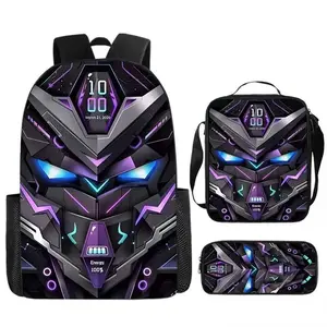 3pcs Cyberpunk Kids Student Casual Backpack Set Heavy Polyester Fiber School Bag Laptop Bag Accessory Pouch Adjustable Thickened Shoulder Straps Reinforced Zipper Unisex Fashion Backpack for Work Travel Gaming