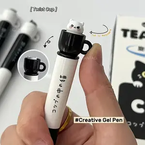4pc Tea Cup Cat Style Neutral Pens, Creative Twist Writing Pen, Gel Pen, 0.5mm Fast-Drying Ink, Fun Stress Relief, Silicone Case, Office Supplies, Back-To-School, Gift, Novelty Pens