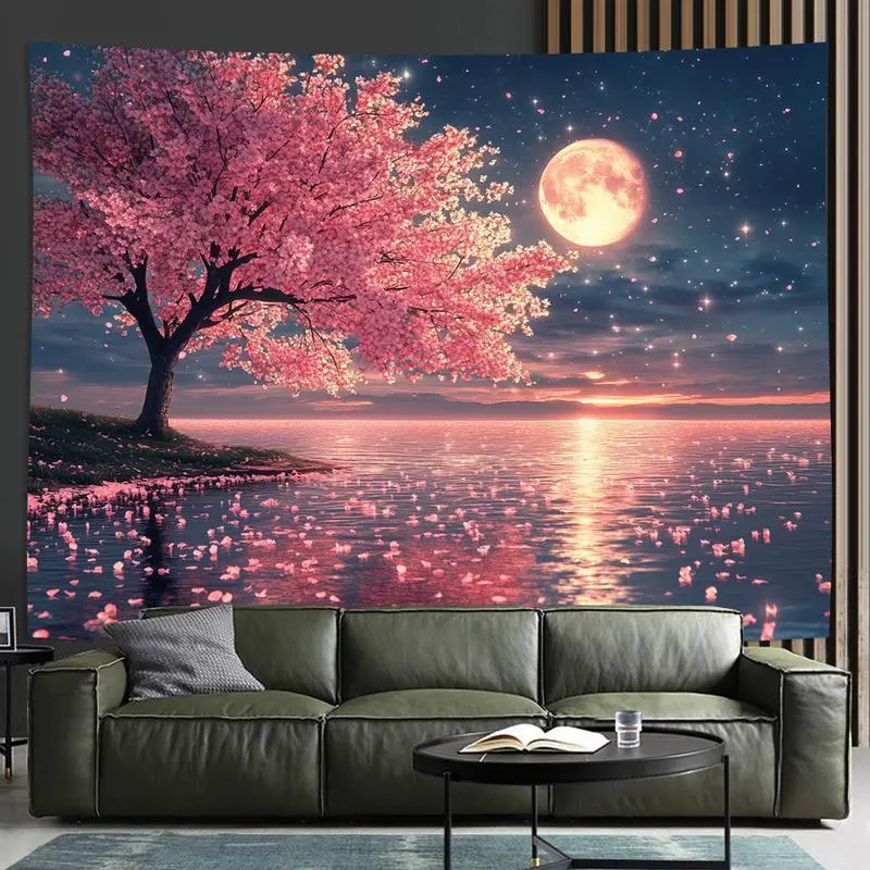 Tapestry  Pink Cherry Blossom Tree Background Cloth, Living Room, Bedroom, Office, Party Decoration, A Perfect Creative Gift Home Flowers Interior