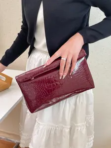 Trendy Solid Color Casual Women's Handbag 2026 New Large Capacity Coin Envelope Clutch Bag, Trendy Minimalist Purse, Korean Minimalist Crocodile Pattern Wallet Long