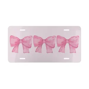 Pink Bows Front Girly Coquette License Plate, Car Accessories, Vanity - Lightweight Aluminum, Pre-Drilled holes, Easy Installation vehicle decor