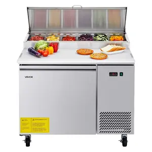 VEVOR Commercial Refrigerator, 44 W Pizza Prep Refrigerated Table, 20 Ultra Wide Countertop Food Prep Worktable, 11 Cu. Ft Single Door Salad Prep Fridge, 6 Pans Pizza Make Worktop with Cutting Board
