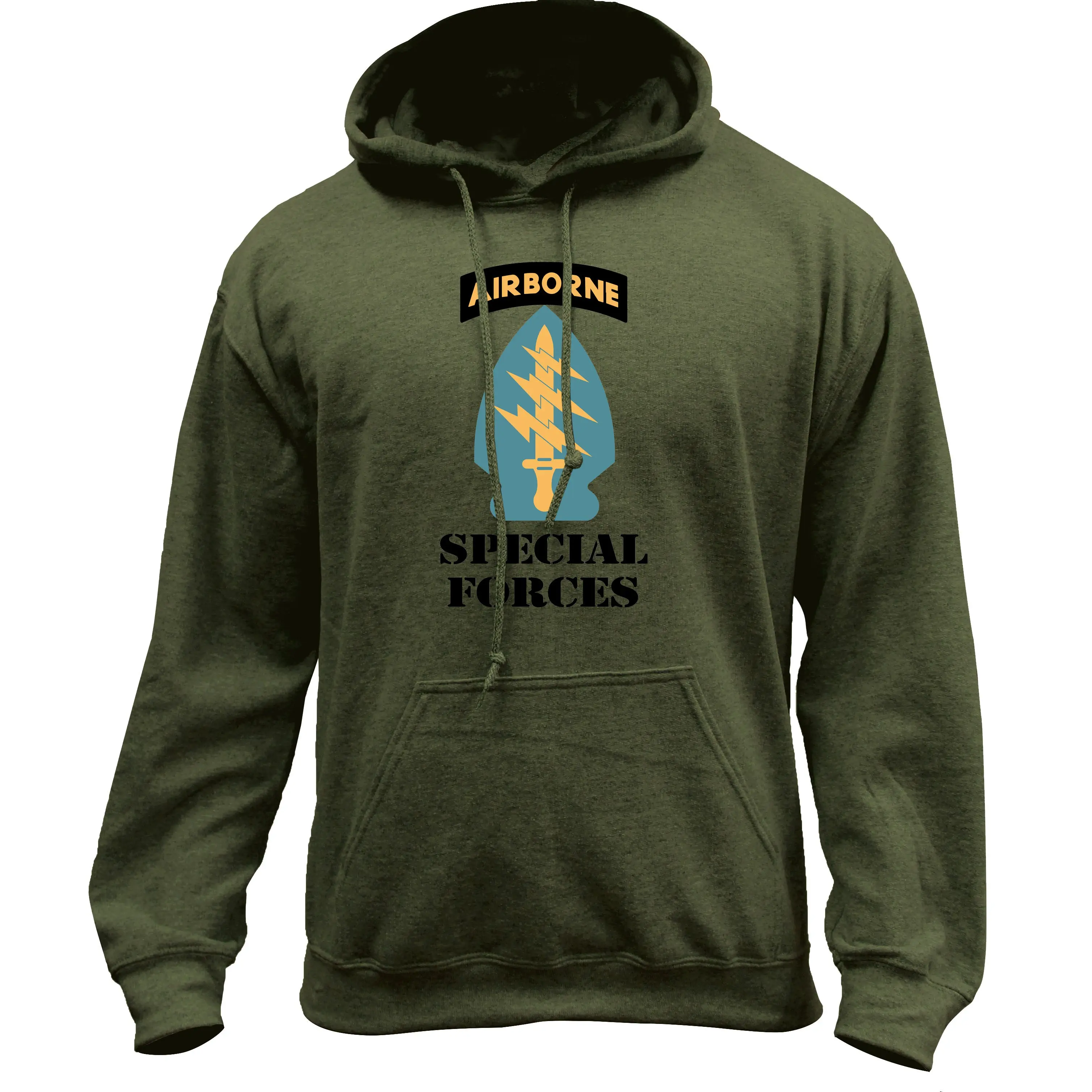 Men's Army Special Forces Full Color 8-oz Cotton-Poly Spandex Blend Long Sleeve Hoodie - Casual Veteran Print Pullover with Adjustable String, Adjustable Cuffs Menswear Sweatshirt Top, 8-Ounce