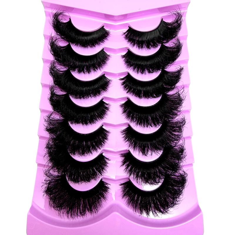 7 Pairs Natural Looking Thick & Fluffy Faux Mink 3D Eyelashes, Russian Volume Lashes Drama Messy Mink Eyelashes, Smart Long Winged Fox Eye Lifting & Lengthening Eyelash Extension Kit, Full Lash Strip Reusable For Daily & Party Use