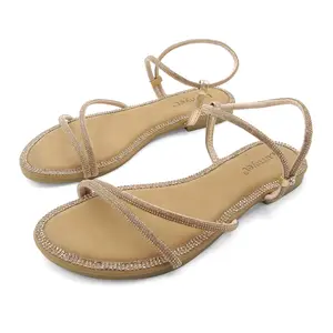 Trending Rhinestone Flat Sandals for Women - Open Toe Fashion Slides Casual Slippers YX