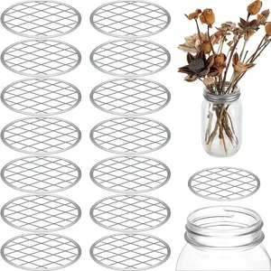 15PCS 3.39" Stainless Steel Flower Frog Jar Lids - Flower Arrangement Pin Frog Mason Jar Grid Organizer for Floral Display, Pen Holder & More - Universal Fit for Standard Canning Jars Bottles Tin garden tomato planter Circle Insert