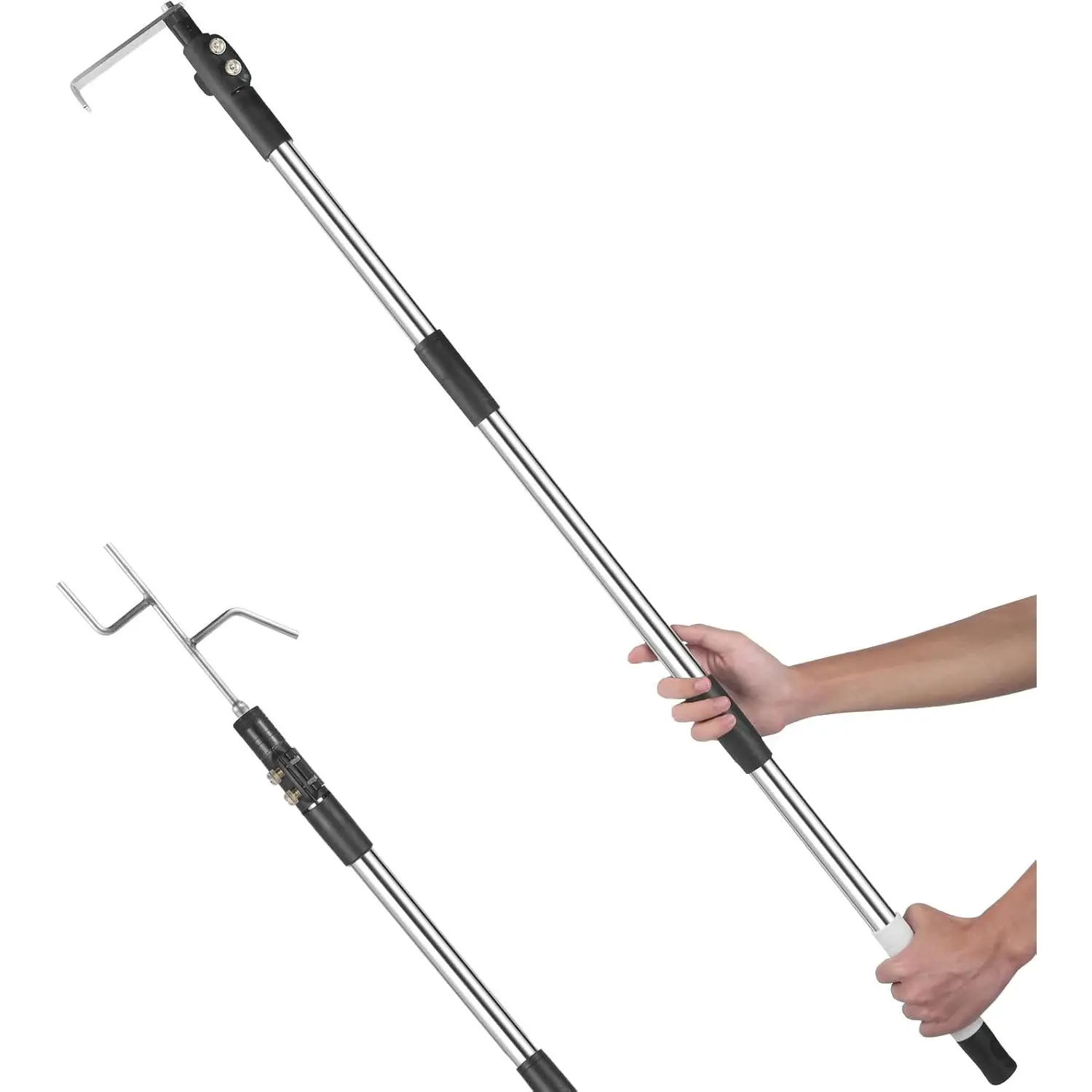 Cargo Grabber, Telescoping Pickup  Bed Retriever Tool with Two Hooks, Extends 4.1-5.8 Ft, Non-Slip Rubber Handle, Lightweight and Durable for Easy Item Retrieval