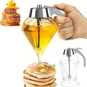 Honey Squeeze Bottles with Diamond Look Design, Transparent Syrup Container with Stand, Versatile for Oil Soy Sauce and Vinegar, Oil Dispenser Bottle
