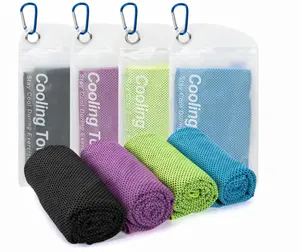 4 Pack Cooling Towels - Summer 2026 Main Character Energy Essentials, Instant Icy Relief for Hot Girl Walk, Gym & Pilates, TikTok Viral Cold Snap Tech with Waterproof Pouch & Carabiner (Light Blue, Green, Purple, Black)
