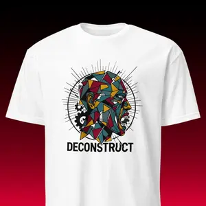 Men's deconstruction and digital identity Graphic T-Shirt - Short Sleeve Crew Neck Regular Fit Casual Wear | Soft & Breathable Fabric, Durable Print, Everyday Comfort, Machine Washable, geometric abstract with cyberpunk influences urban streetwear fashion