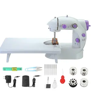 Portable Mini Sewing Machine, Double Speed Switch with Lamp Thread Cutter, Extension Table, Sewing Kit for Beginner Adult Kids Arts Crafts Household, Travel(White)