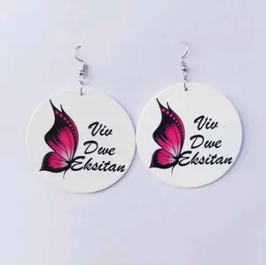 Viv dwe eksitan Earrings with Butterfly Design and Black Text