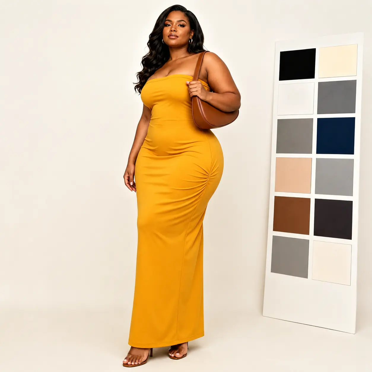 Women's Plus Size Strapless Sleeveless Bodycon Maxi Dress - Solid Color Jersey Spandex Stretchy Fabric Tube Top Party Dress, Elegant