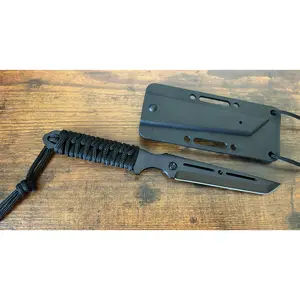 Paracord Knife 8 Inches Overall Cord Wrapped Handle Hard Sheath Lanyard Safety Whistle Single Bevel Edge