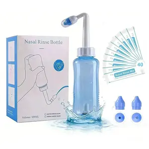 Neti Pot Sinus Rinse Bottle - Gentle Nasal Wash Bottle Nose Cleaner for Effective Pressure Irrigatio 300 ML with 40 Nasal Wash Salt Packets