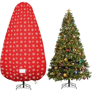 Christmas Tree Cover,Durable Upright Xmas Tree Storage Bag with Zipper & Drawstring for up to 6 Foot Artificial Tree Standing with Ornaments,Dustproof - Snow Printing Red